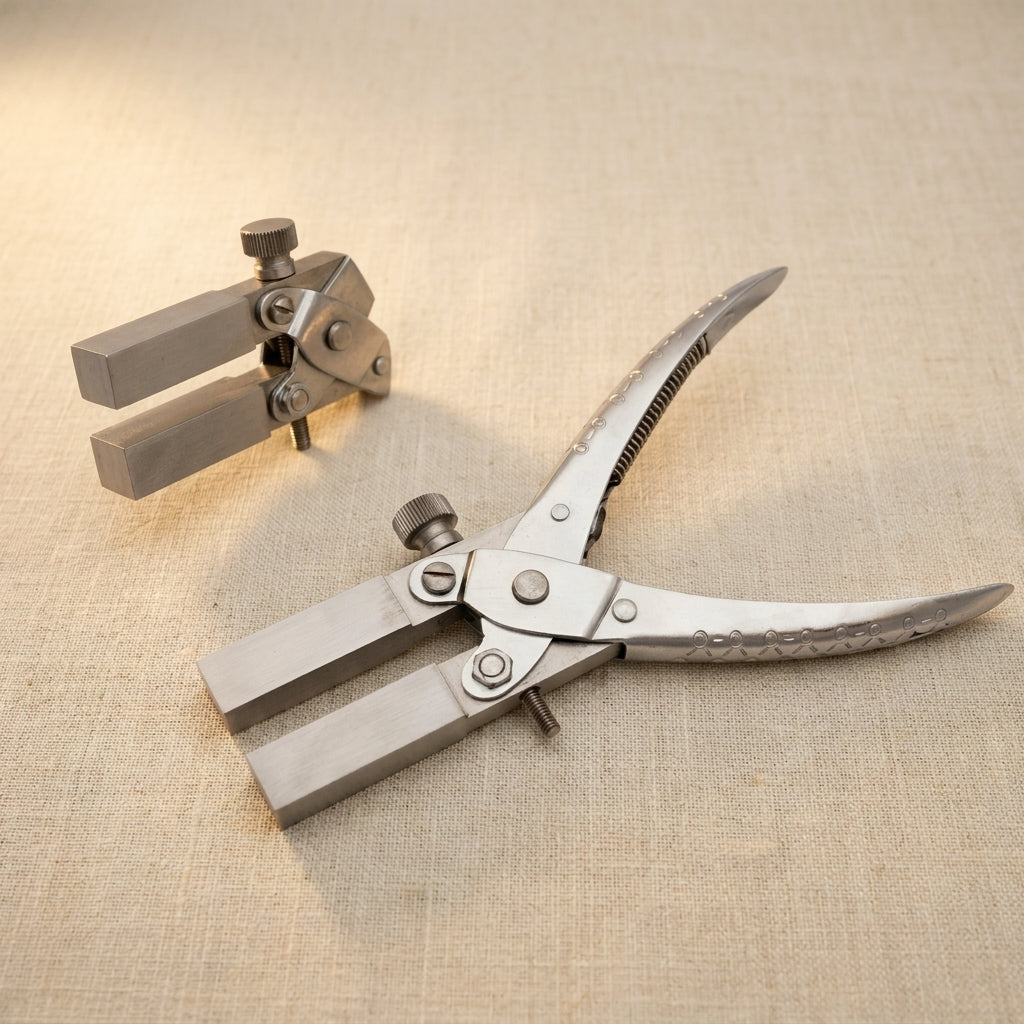 Parallel action jewellery pliers with 12mm square jaws and stop, 6-inch metal crafting tool