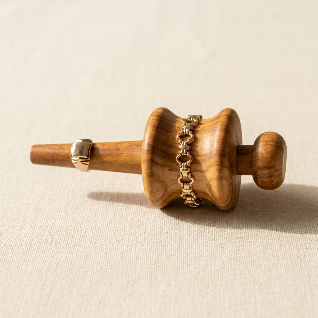 Professional jewellery polishing gizmo with wooden handle for detailed finishing and repairs