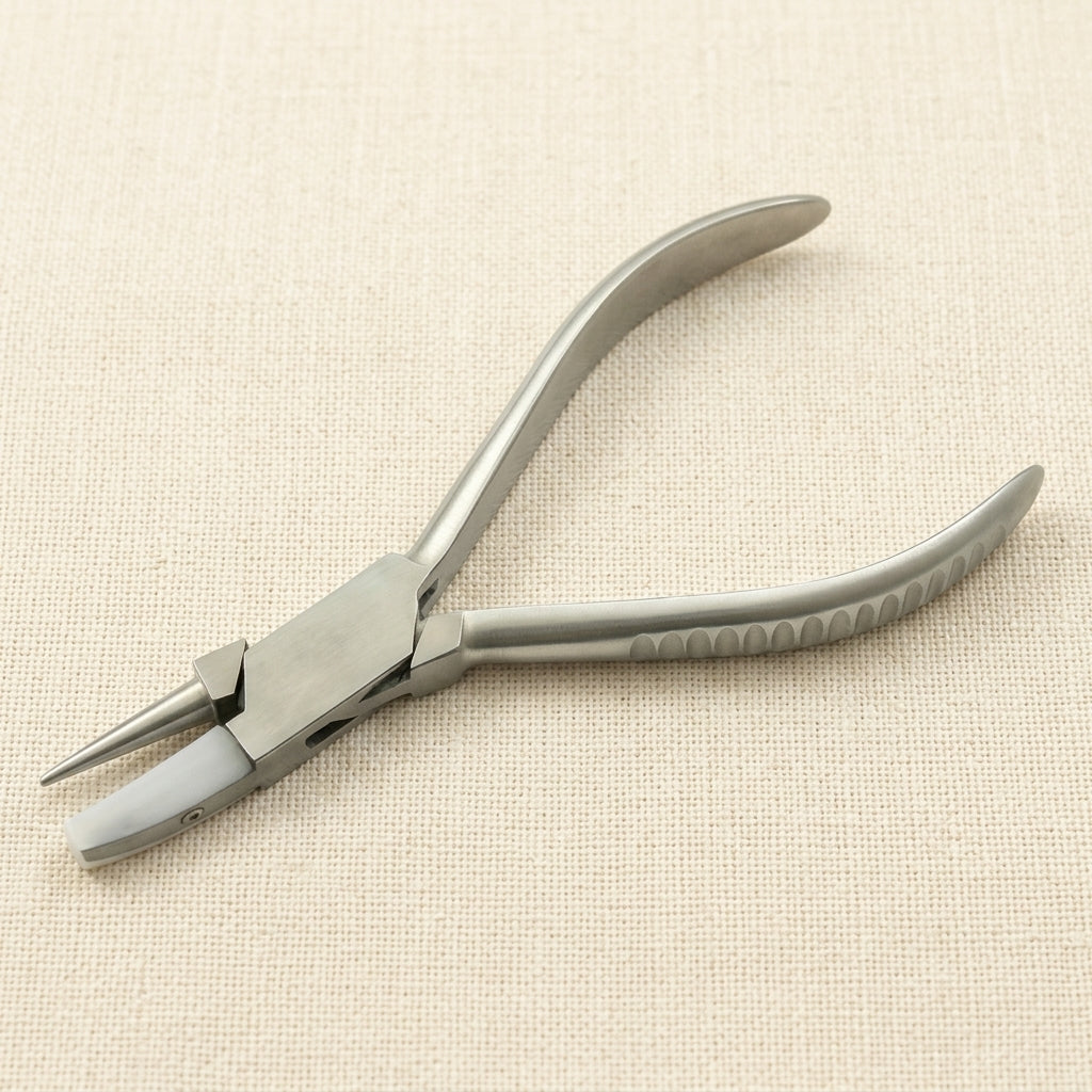 Professional round and flat jaw pliers for jewellery and optical work, steel and nylon jaws