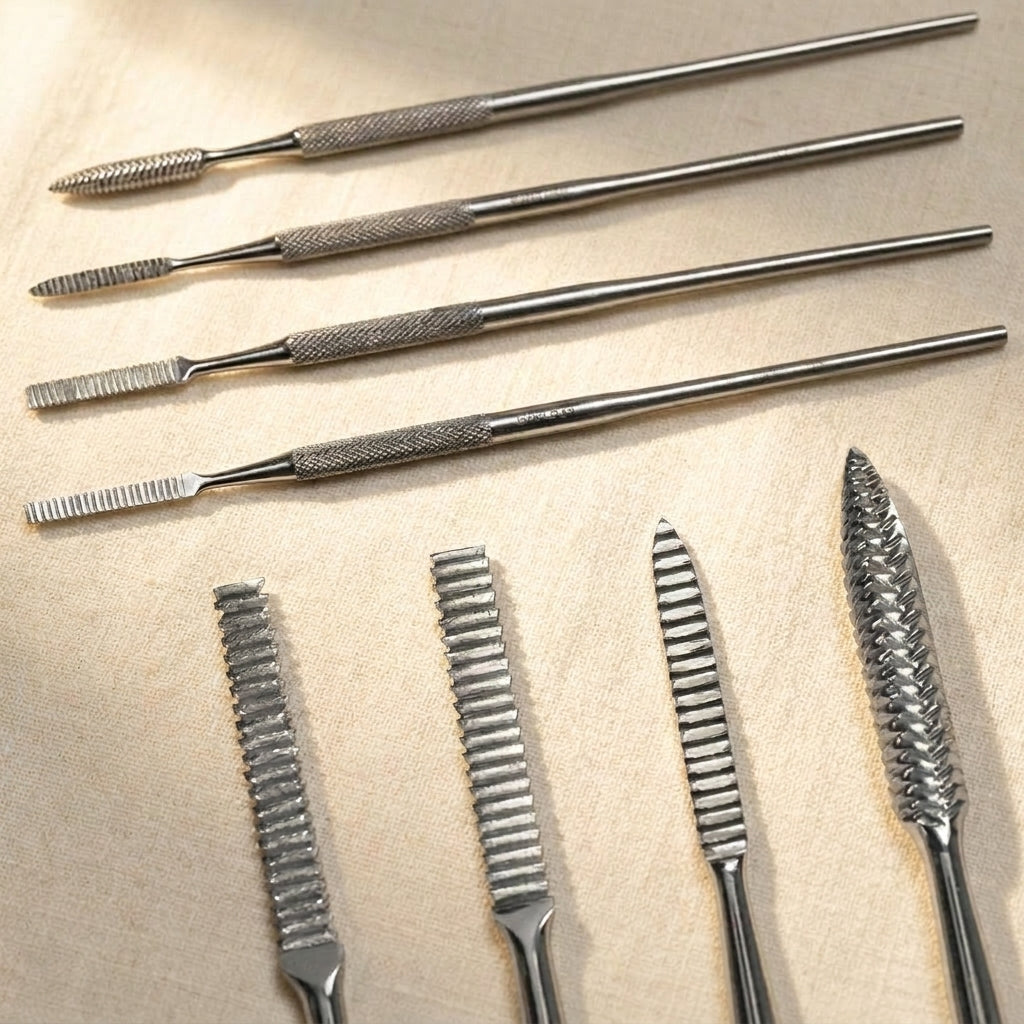 Four-piece stainless steel wax carving files for detailed jewellery crafting and modelling