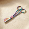 Rainbow iridescent half duckbill embroidery scissors, 6 inch stainless steel with offset handles