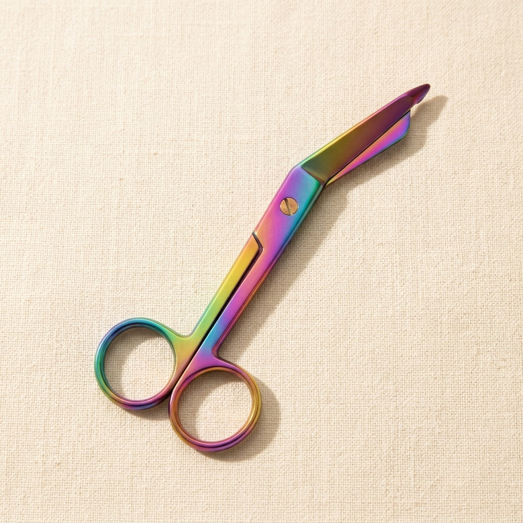 Rainbow Lister bandage scissors, 4.5 inch stainless steel, for first aid and jewellery making.