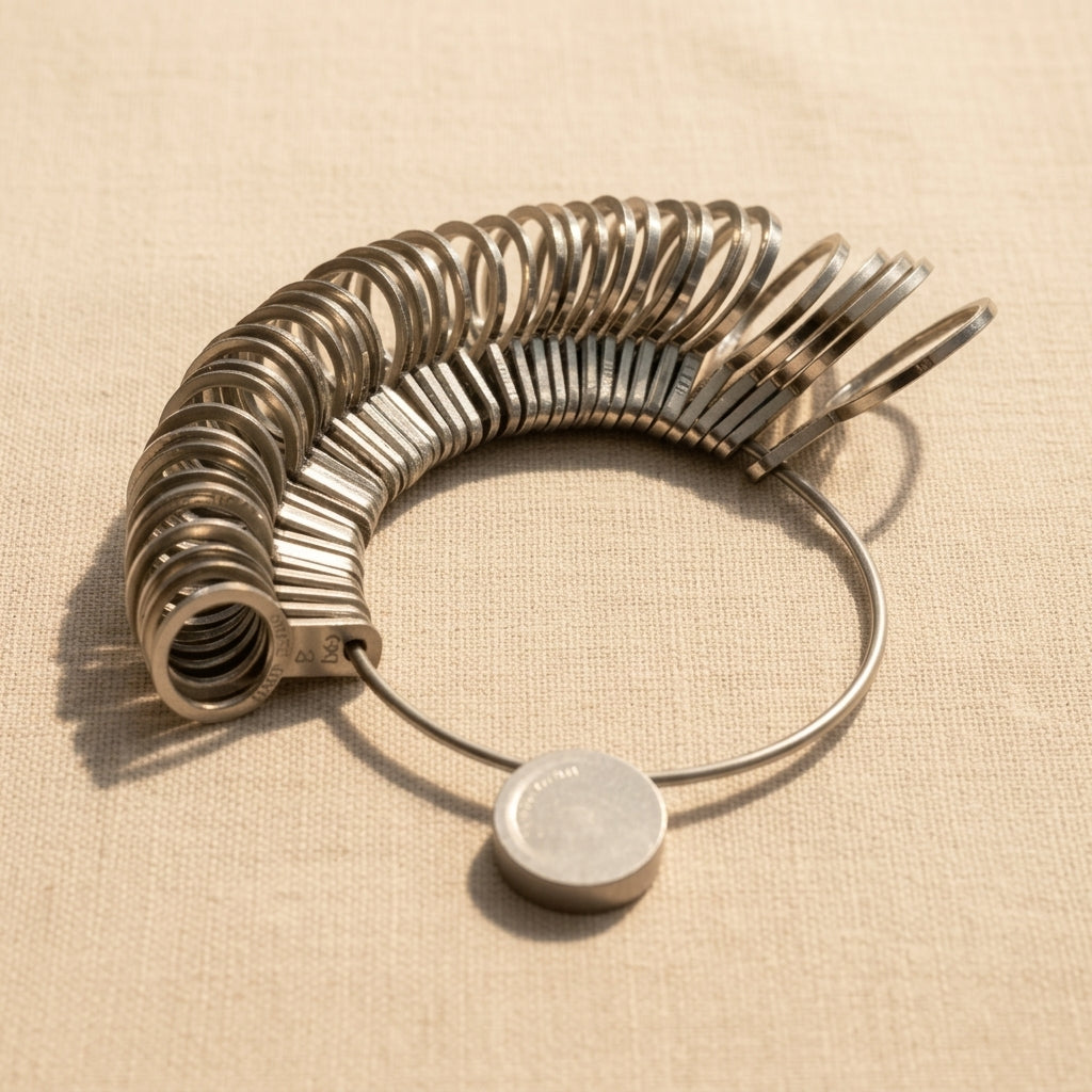 Steel finger gauge set for accurate jewellery sizing, covering US, EU and international ring sizes