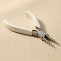 120mm round nose jewellery pliers with white handles, ideal for wire shaping.