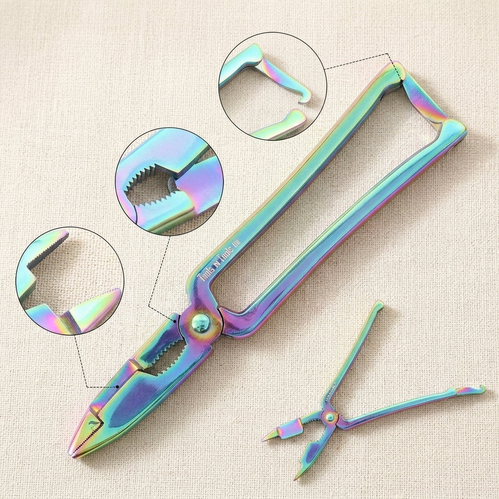 Stainless steel crab and lobster cracker, 7.5 inches, multicolour handles, for kitchen or jewellery use