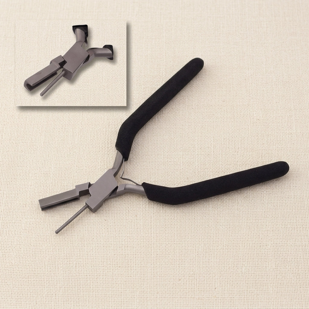 Small round concave wire looping pliers for jewellery making, stainless steel with comfort grip
