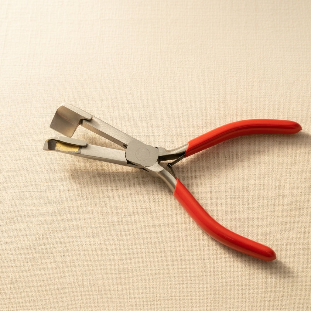 Spring bar pliers for jewellery curving, with concave convex jaws and parallel action.