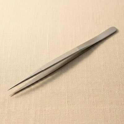 6.5 inch stainless steel fine point tweezers with serrated jaws for precise jewellery component handling