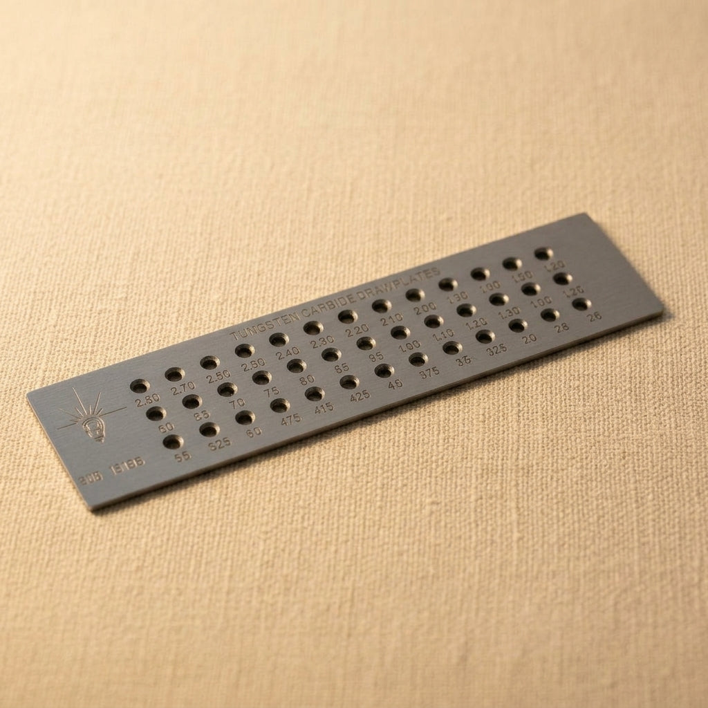 Tungsten carbide draw plate for jewellery wire making, 39 holes, 0.26-2.80 mm range