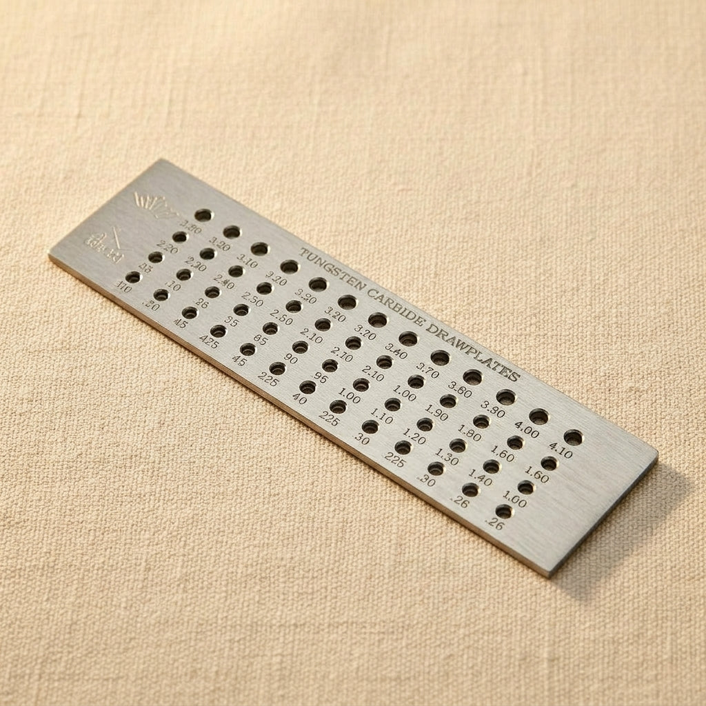 Tungsten carbide draw plate for making jewellery wire, 52 holes, 0.26-4.10 mm range