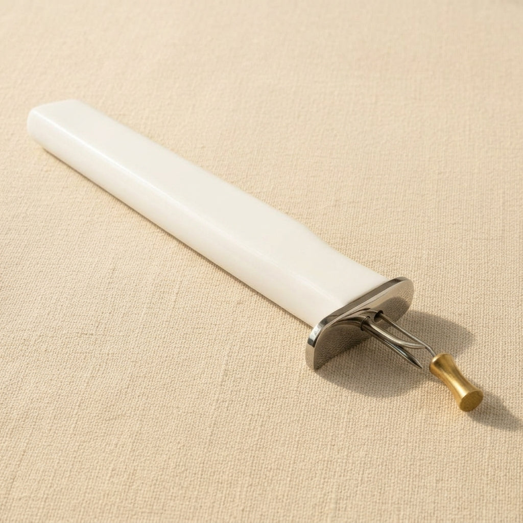 White jewellery knotting tool for consistent knots with beads, professional silversmith tool