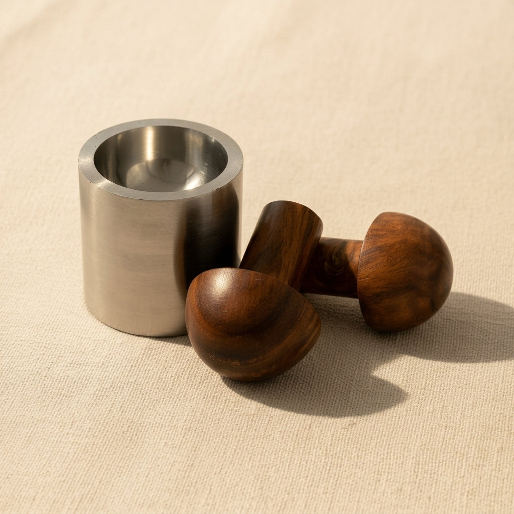 Dapping punches and steel die set for metal forming, with 2 punch sizes for silversmithing.