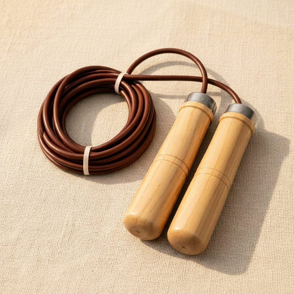 Adjustable fitness skipping rope with smooth wooden handles for gym workouts and exercise
