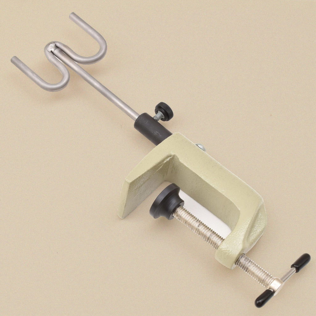 Bench clamp torch holder with screw clamp, extension arm and torch fork