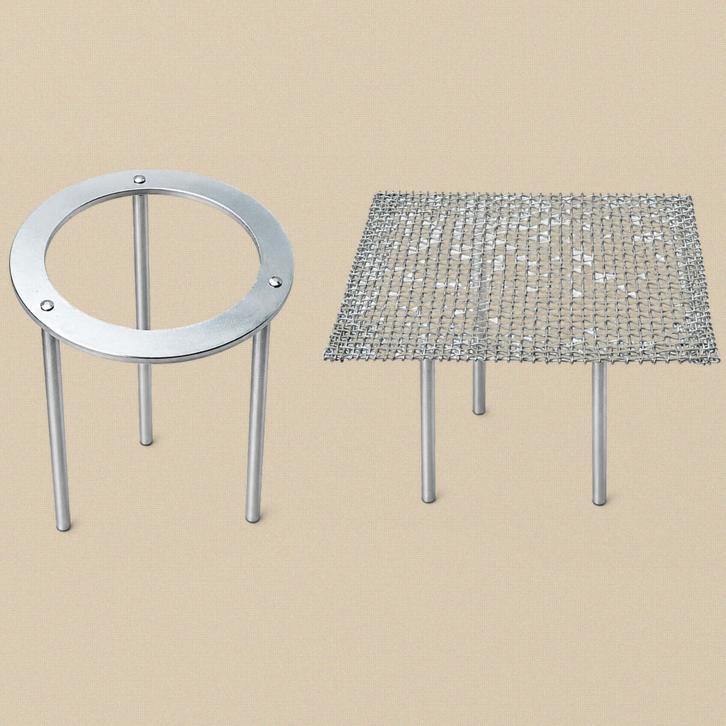 Soldering tripod shown bare and with the 6 inch wire mesh screen on top