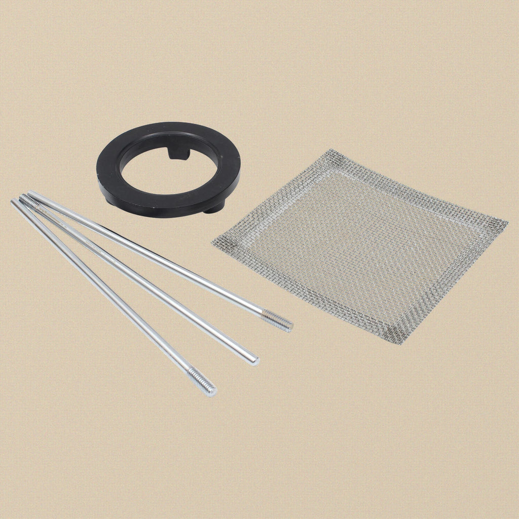 The tripod ring, three legs and 6 inch wire mesh screen as supplied