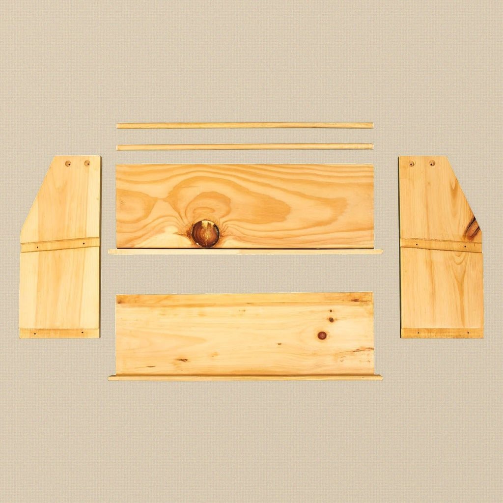 The flat-pack parts: two side panels, shelves and rails