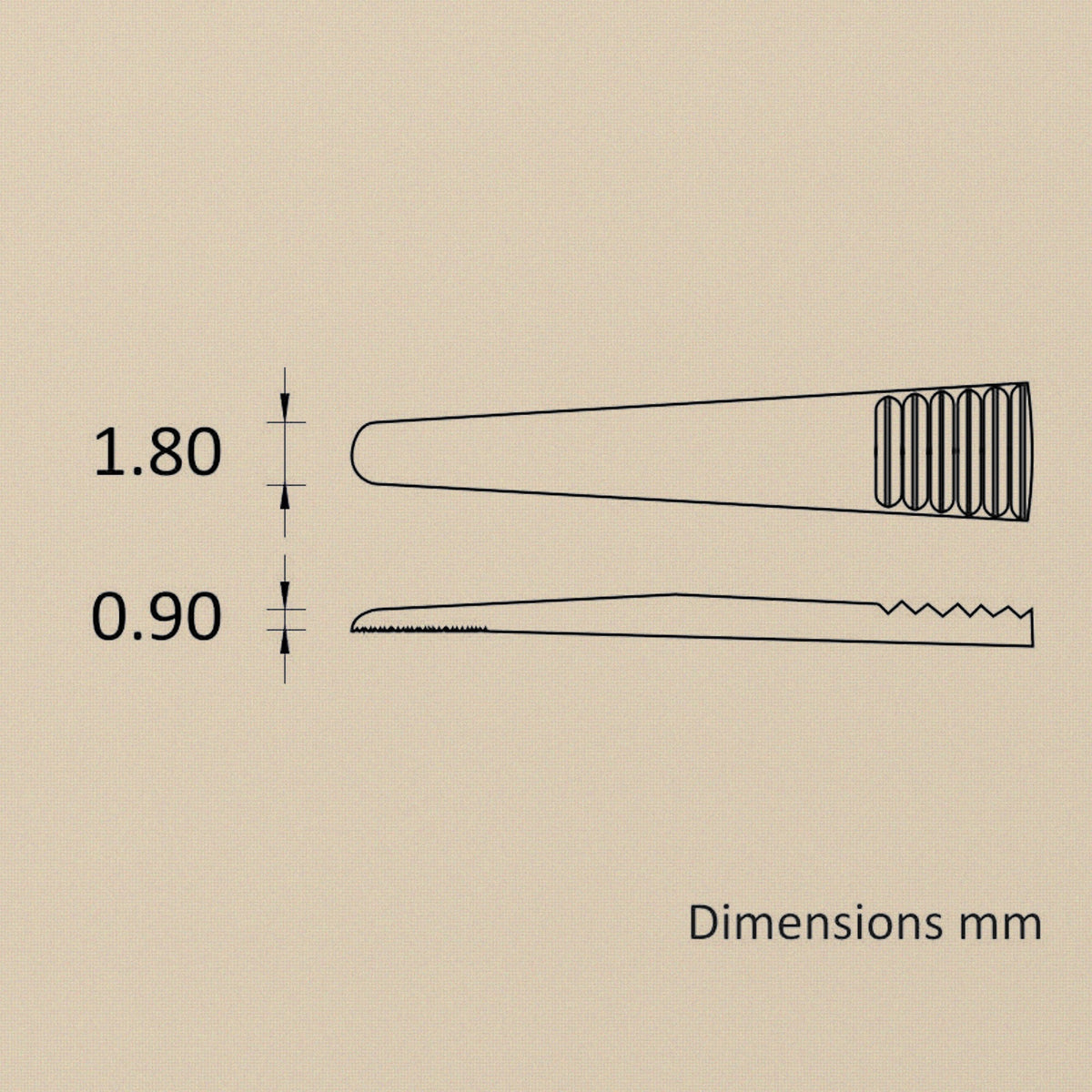 Dimension drawing: XL tips 1.80 mm wide, 0.90 mm thick