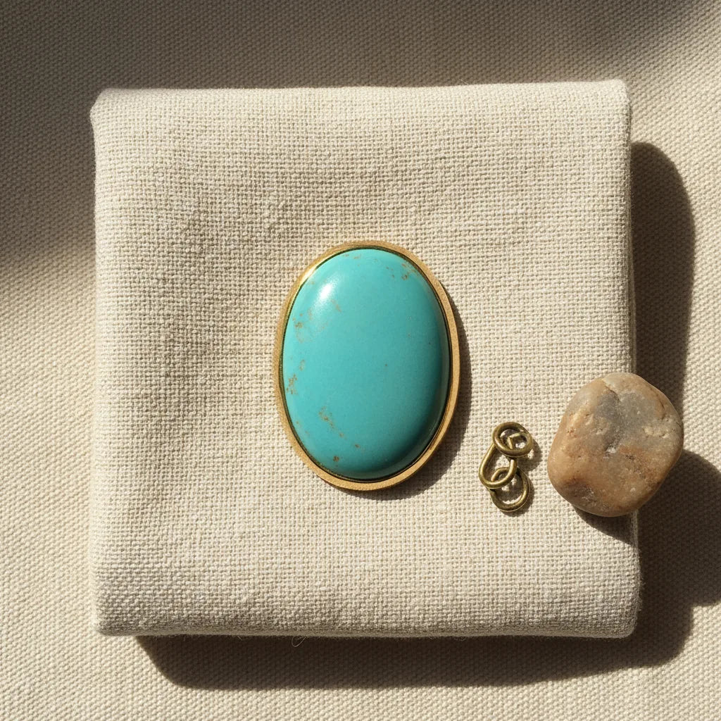 A finished bezel-set cabochon, the bezel rubbed bright and smooth against the stone.