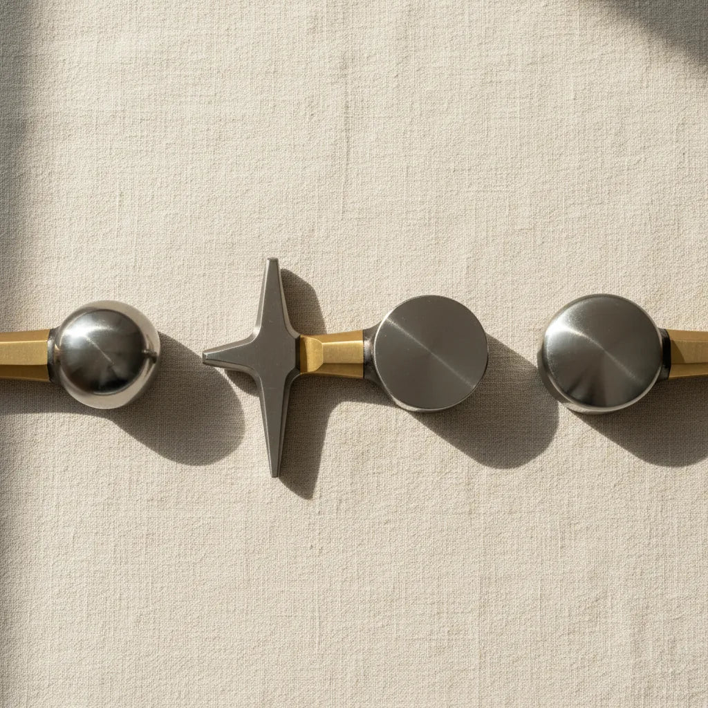 Side-by-side comparison: ball-peen face vs cross-peen face vs flat face vs domed face, all photographed against a neutral linen background with subtle drop shadow.